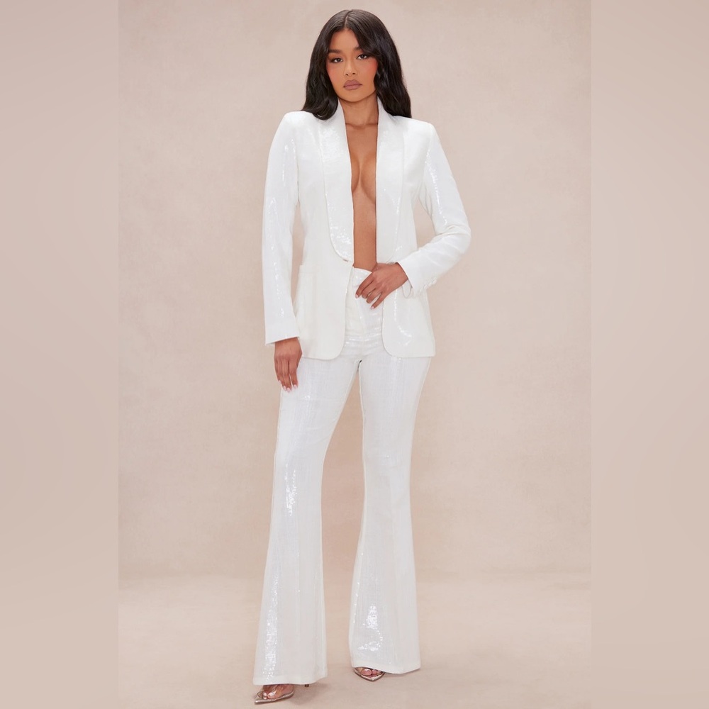 Fashion Nova Regal white sequin suit size Small
